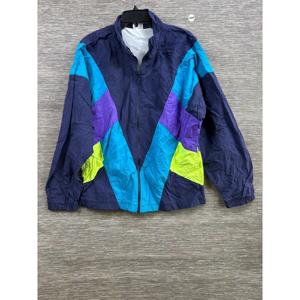 Vintage Cheetah Windbreaker Jacket Mens Size M Multicolor Colorblock Nylon 90s